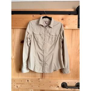 Women's Armachillo Cooling Long Sleeve Shirt Tan Beige Button Down L